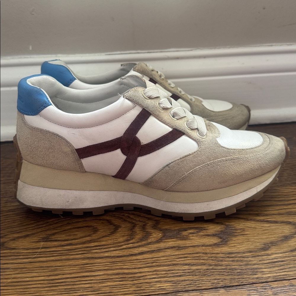 Veronica Beard White, Beige & Blue Low-Top Sneakers